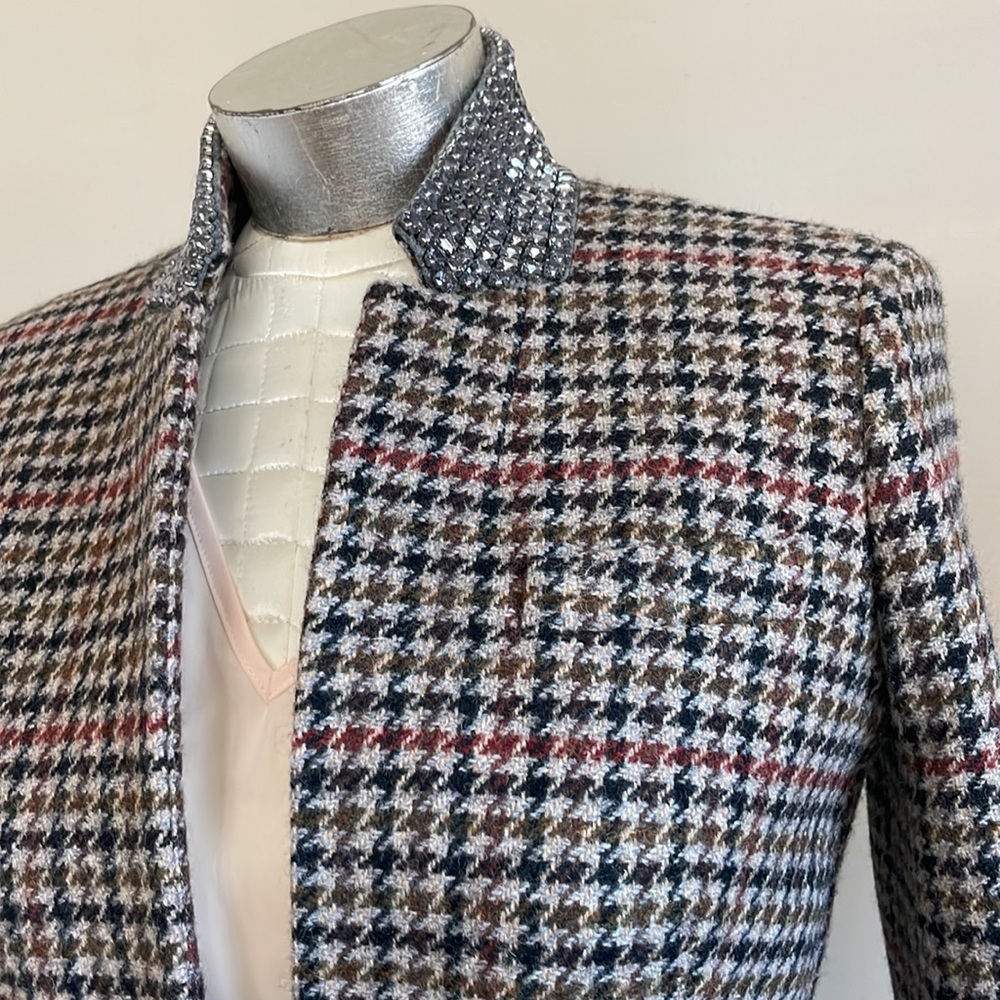 NEW J Crew 100% wool Regent Blazer crystal collar houndstooth jacket 2 - Picture 7 of 13